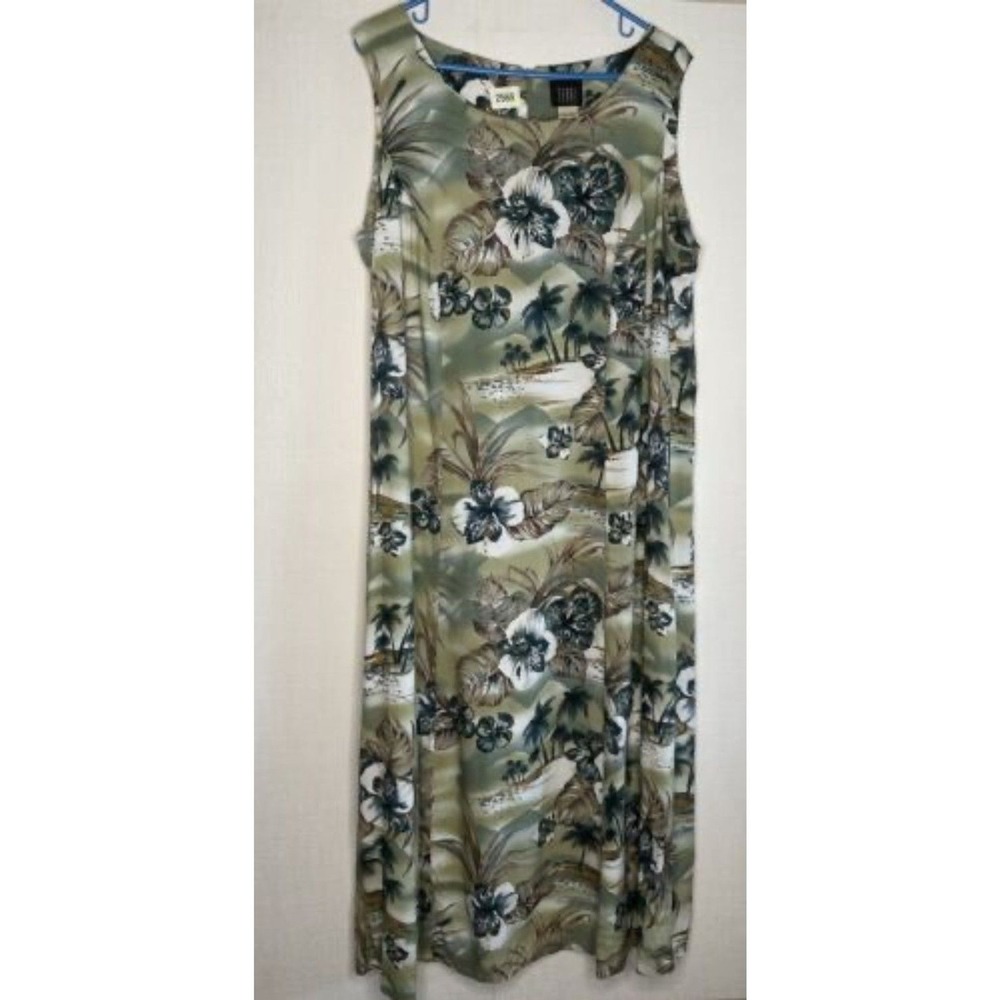 VTG Teddi Green Floral Hawaiian Sleeveless Maxi A-Line Sundress Women 14W Mexico